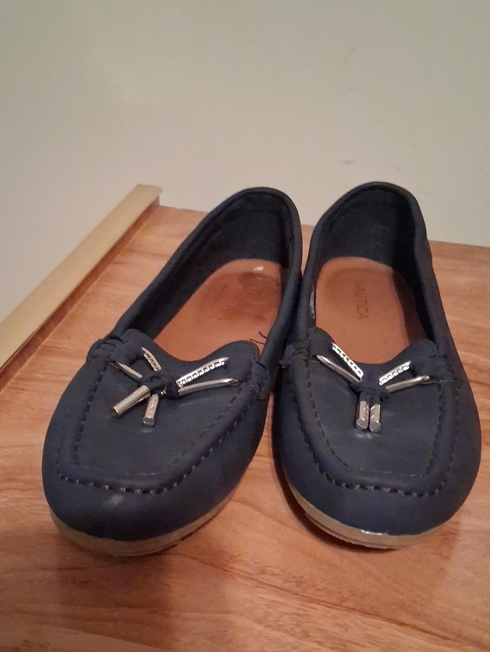 Nautica Navy Slip-On Moccasins with Silver Tassel Hardware